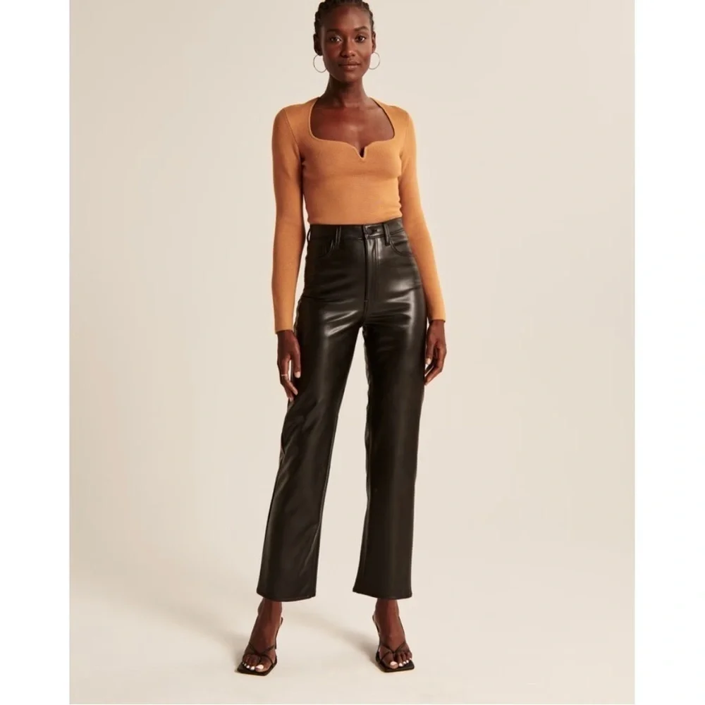 Abercrombie and Fitch | The Ankle Straight Super High Rise Vegan Leather Pants